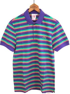 Lacoste Purple Polo with Rainbow Stripes! M